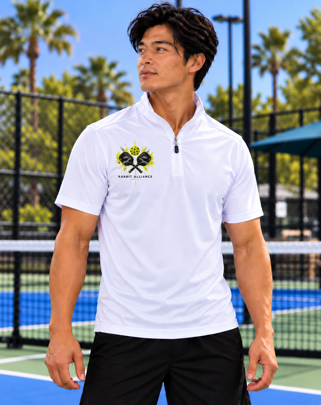 Pickleball Short Sleeve 1/4 Zip Performance Top White